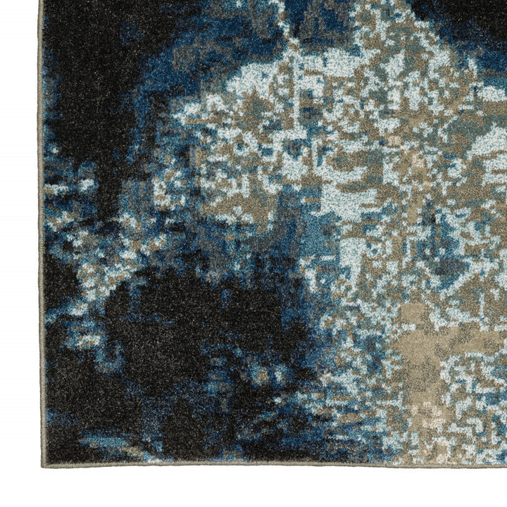 8 X 10 Blue Grey Charcoal And Beige Abstract Power Loom Stain Resistant Area Rug Image 9