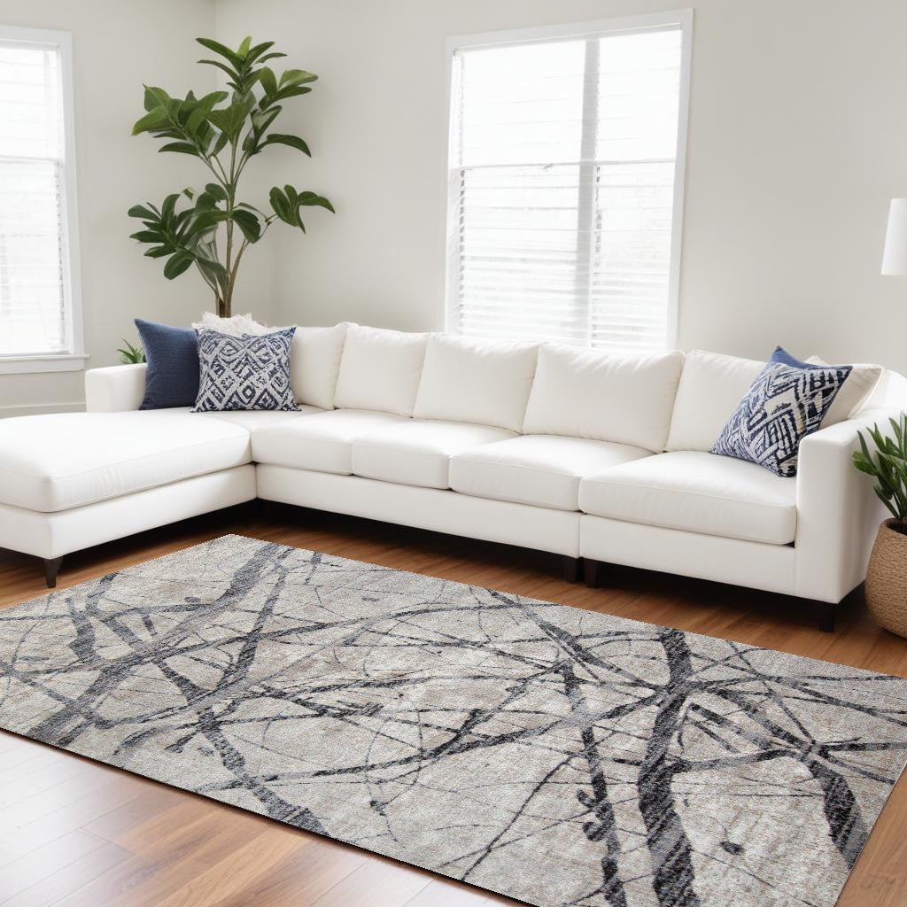 8 X 11 Taupe Gray And Ivory Abstract Stain Resistant Area Rug Image 10