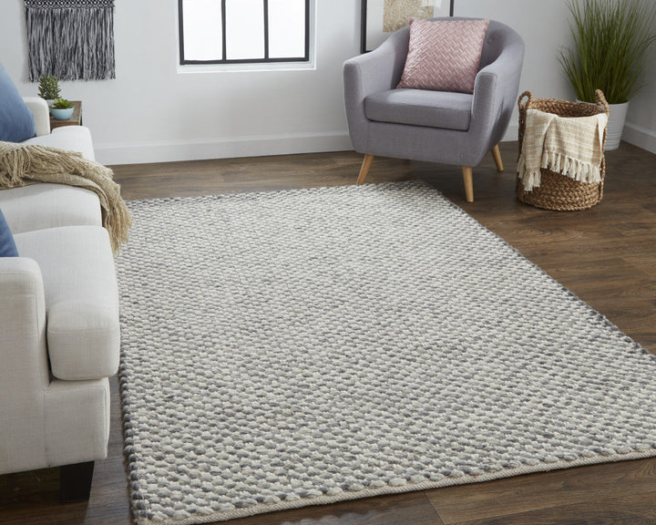 8 x 11 Gray and Ivory Wool Floral Hand Woven Area Rug Image 6