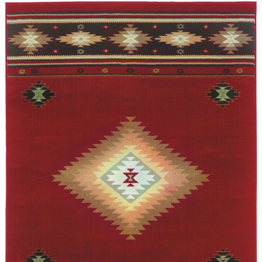 4 X 6 Red And Beige Ikat Pattern Area Rug Image 6