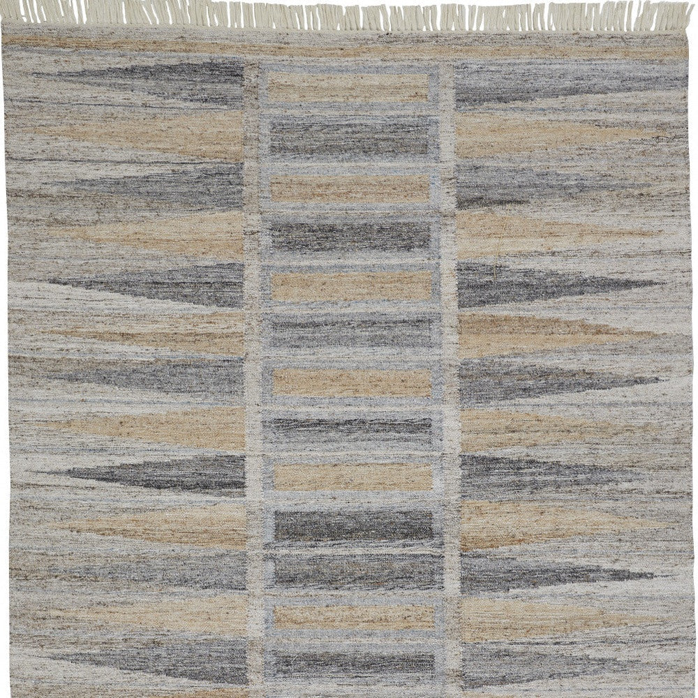 8 X 10 Tan Gray And Taupe Geometric Hand Woven Stain Resistant Area Rug With Fringe Image 4