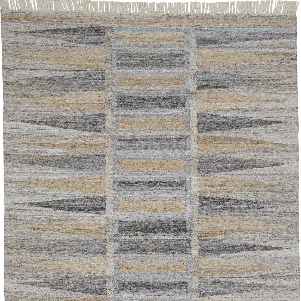 8 X 10 Tan Gray And Taupe Geometric Hand Woven Stain Resistant Area Rug With Fringe Image 1