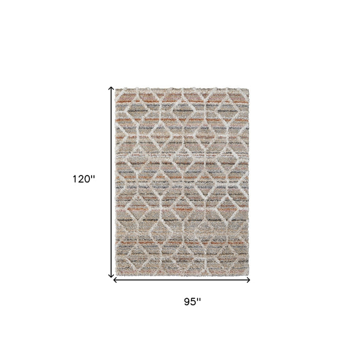 8 X 10 Tan Taupe And Ivory Geometric Power Loom Stain Resistant Area Rug Image 4