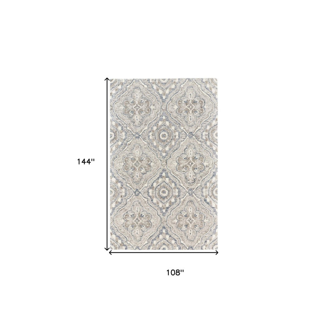 8 X 10 Taupe Blue And Gray Wool Floral Tufted Handmade Stain Resistant Area Rug Image 4