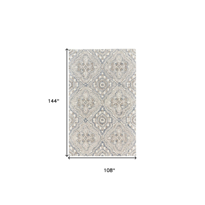 8 X 10 Taupe Blue And Gray Wool Floral Tufted Handmade Stain Resistant Area Rug Image 4