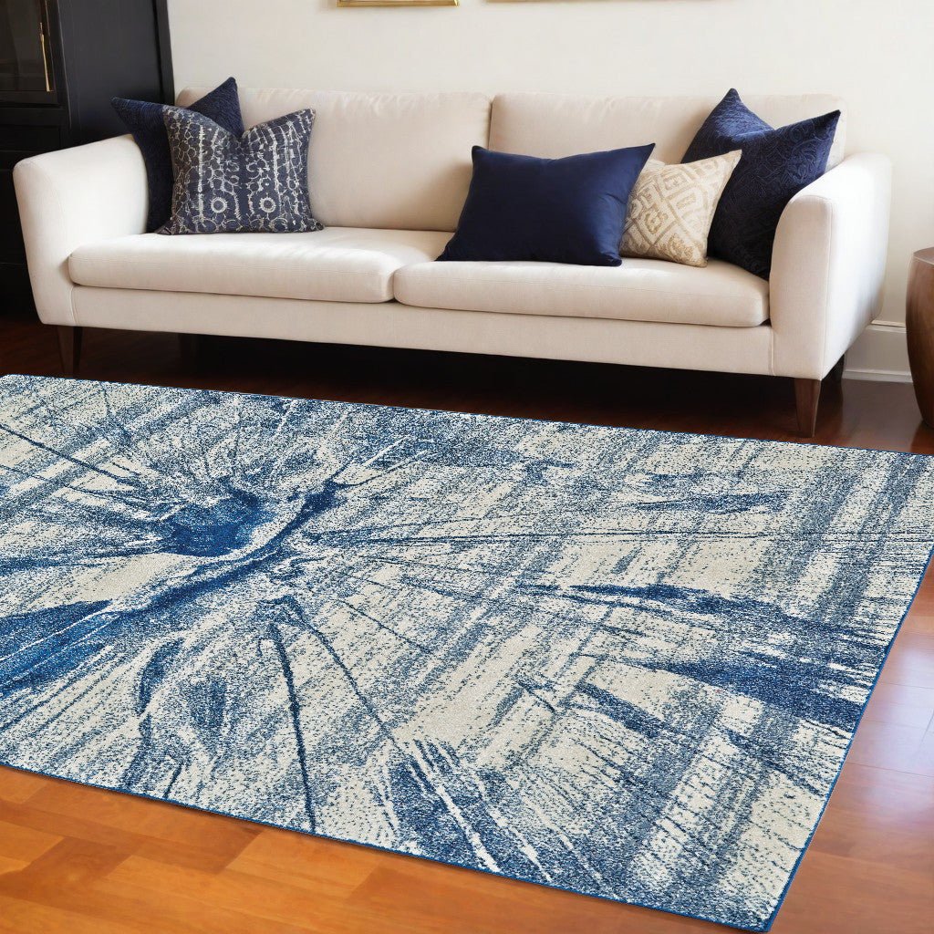 8 X 11 Blue And Ivory Stain Resistant Area Rug Image 1