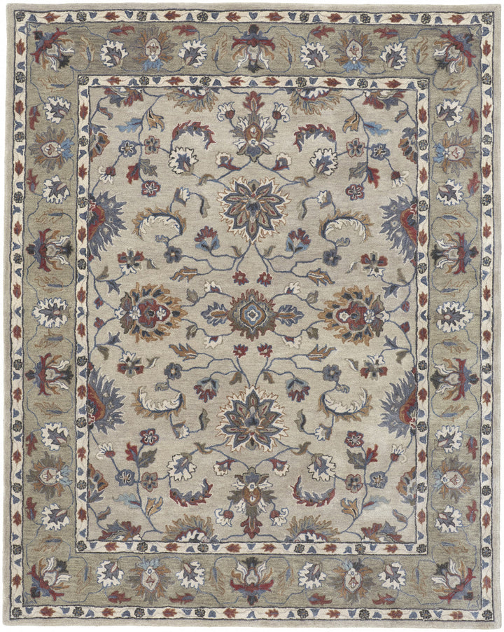 8 X 10 Ivory Taupe And Blue Wool Floral Tufted Handmade Stain Resistant Area Rug Image 2