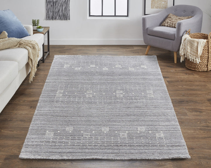 9 X 12 Gray And Ivory Wool Hand Knotted Stain Resistant Area Rug Image 2