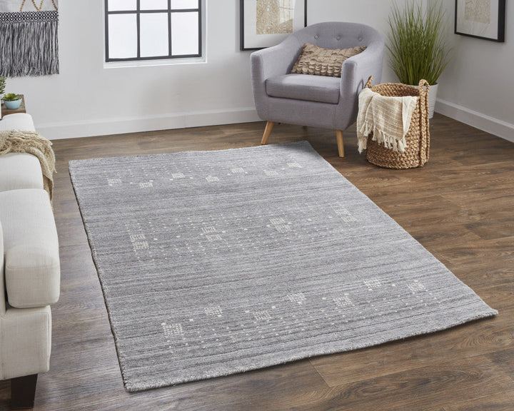 9 X 12 Gray And Ivory Wool Hand Knotted Stain Resistant Area Rug Image 3