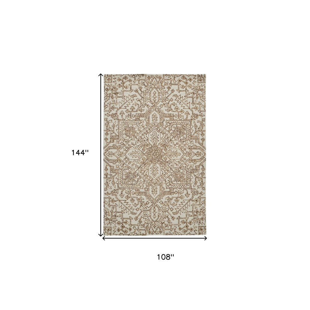 9 X 12 Ivory And Brown Wool Floral Tufted Handmade Stain Resistant Area Rug Image 3