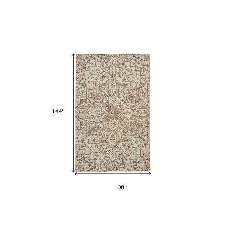 9 X 12 Ivory And Brown Wool Floral Tufted Handmade Stain Resistant Area Rug Image 1