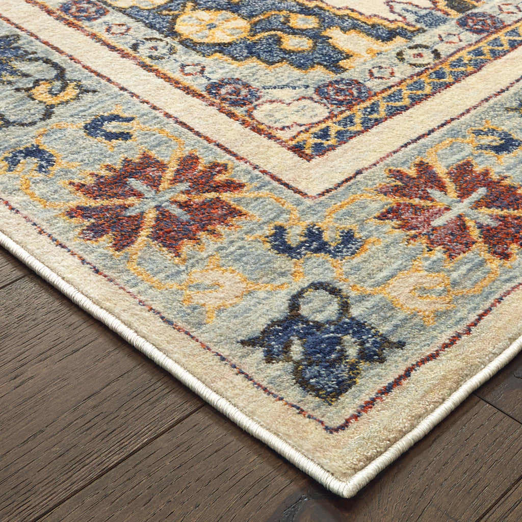 8 X 11 Ivory And Blue Oriental Power Loom Stain Resistant Area Rug Image 2