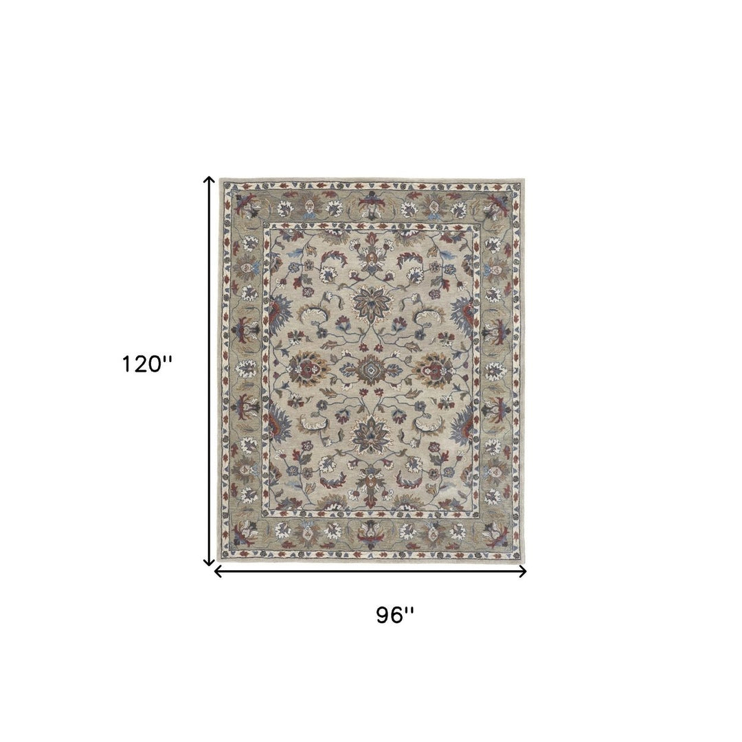 8 X 10 Ivory Taupe And Blue Wool Floral Tufted Handmade Stain Resistant Area Rug Image 12