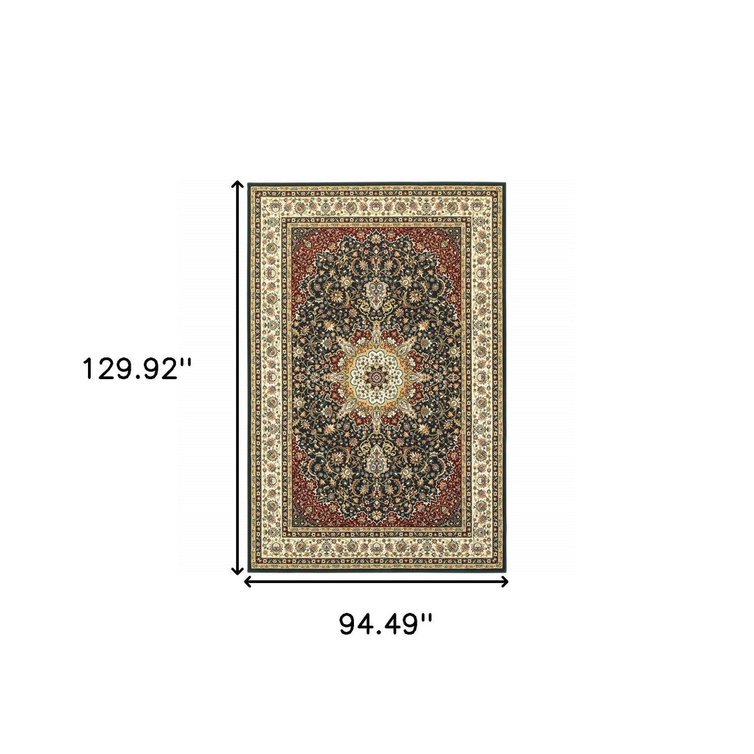 8 X 11 Navy And Ivory Oriental Power Loom Stain Resistant Area Rug Image 5