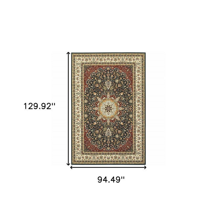 8 X 11 Navy And Ivory Oriental Power Loom Stain Resistant Area Rug Image 5