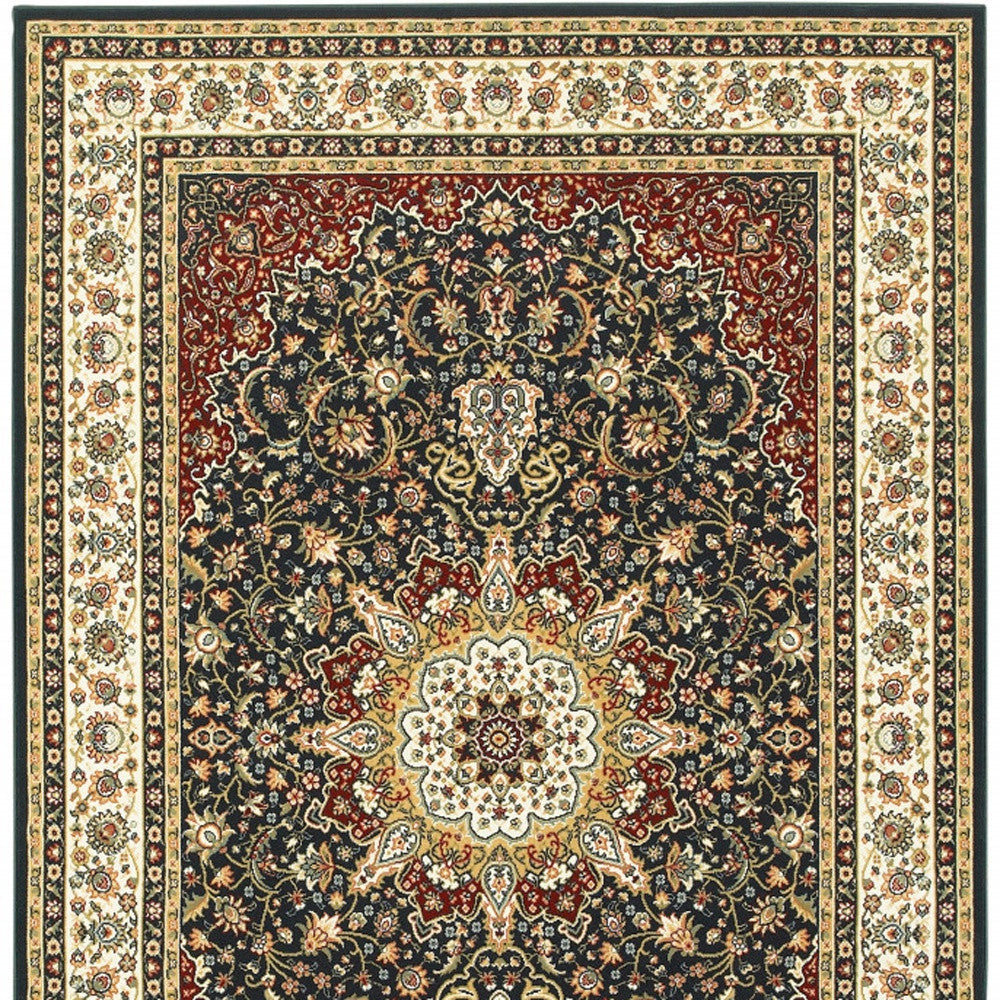 8 X 11 Navy And Ivory Oriental Power Loom Stain Resistant Area Rug Image 7