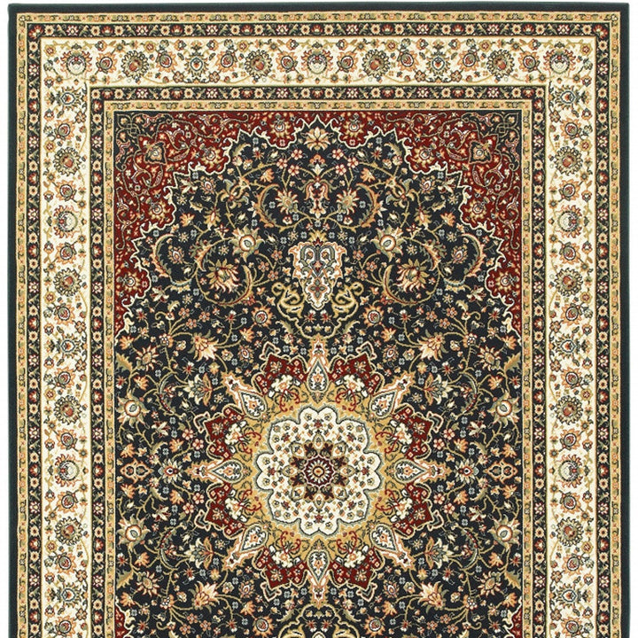 8 X 11 Navy And Ivory Oriental Power Loom Stain Resistant Area Rug Image 7