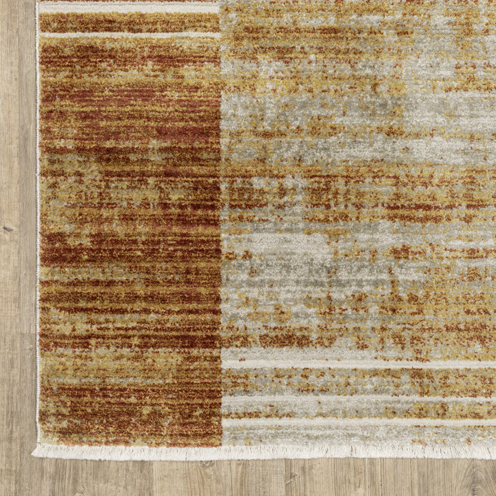 8 X 11 Rust Gold Blue Grey Ivory And Tan Geometric Power Loom Stain Resistant Area Rug With Fringe Image 8