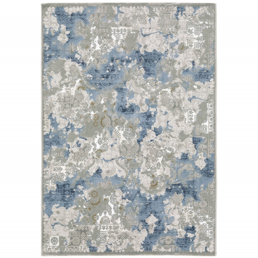 8 X 11 Grey Blue Ivory Navy Beige And Brown Abstract Power Loom Stain Resistant Area Rug Image 1