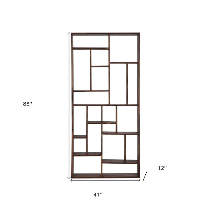 86" Natural and Brown Wood Ten Tier Bookcase Image 4