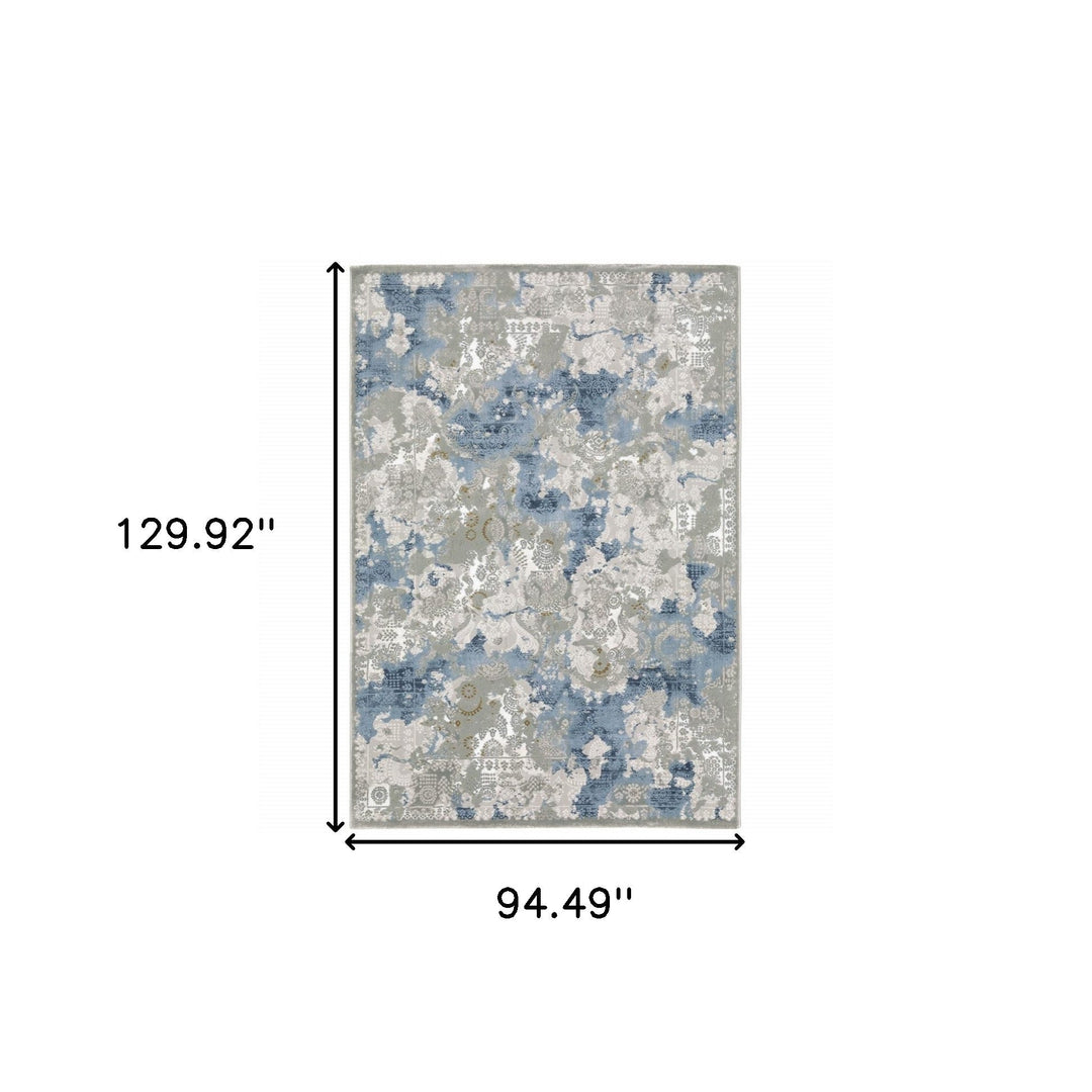 8 X 11 Grey Blue Ivory Navy Beige And Brown Abstract Power Loom Stain Resistant Area Rug Image 10