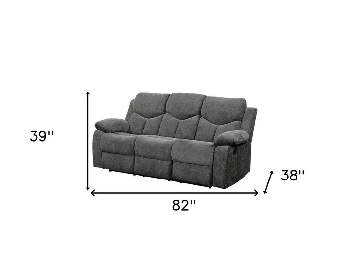 82" Gray Chenille Reclining Sofa With Black Legs Image 2