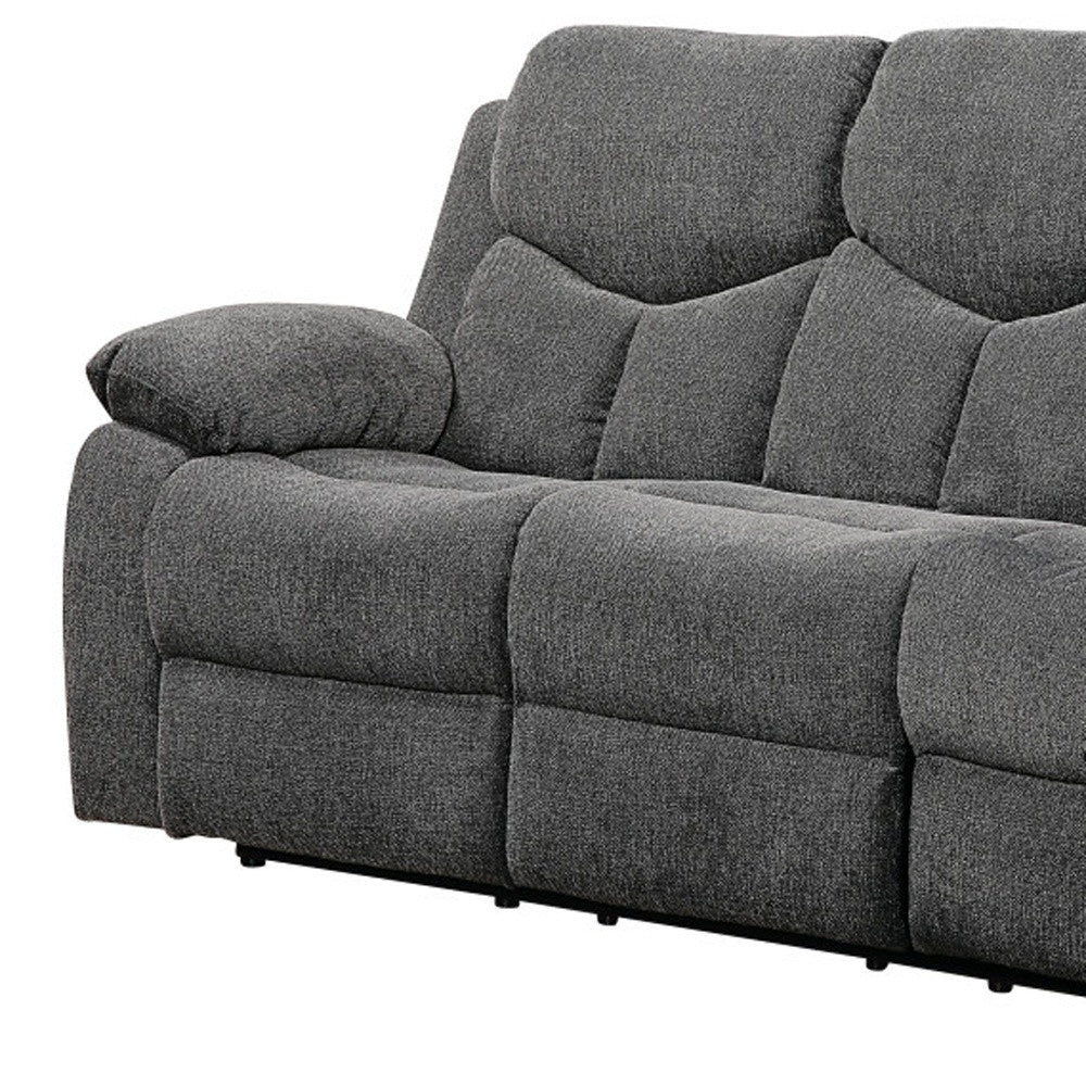 82" Gray Chenille Reclining Sofa With Black Legs Image 3