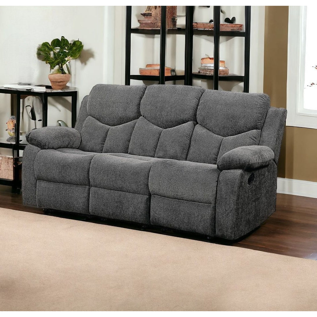 82" Gray Chenille Reclining Sofa With Black Legs Image 4