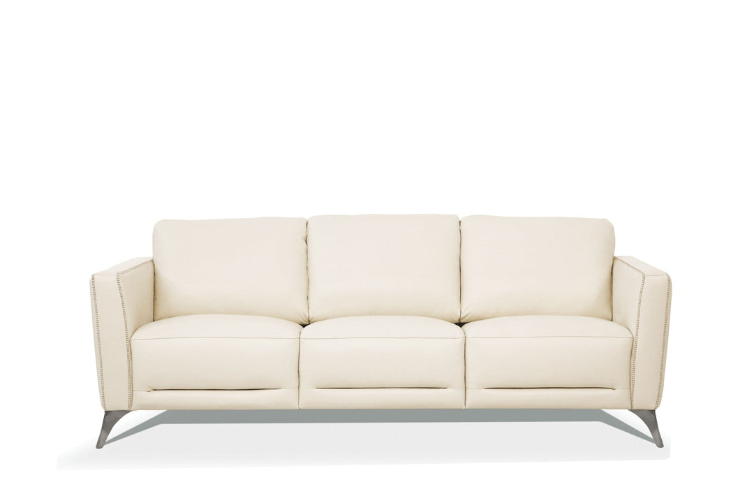 83" Cream Leather Sofa With Black Legs Image 1