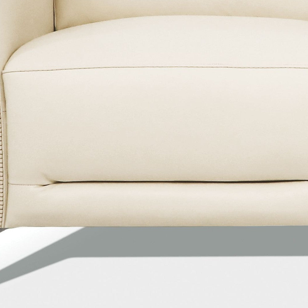 83" Cream Leather Sofa With Black Legs Image 3