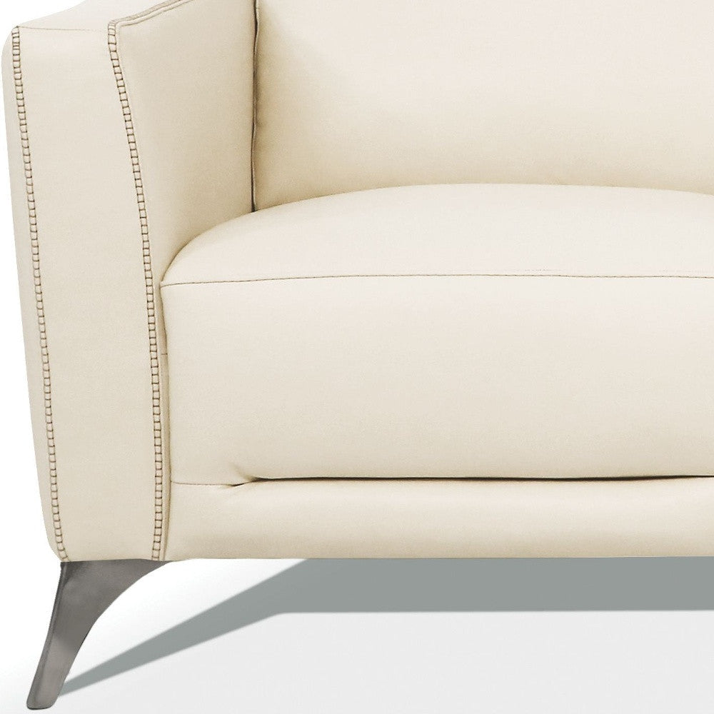 83" Cream Leather Sofa With Black Legs Image 4