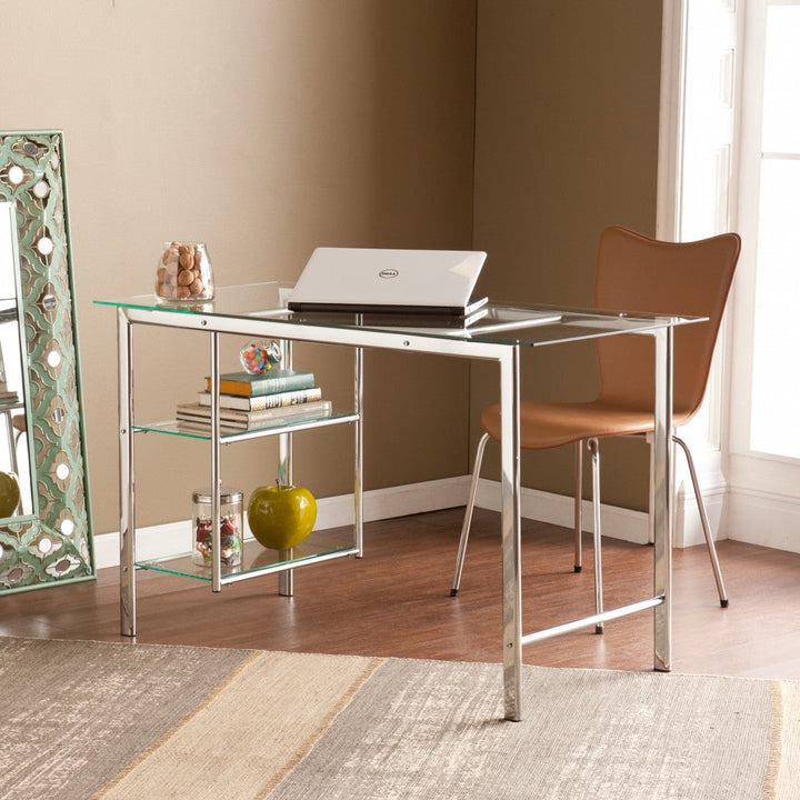 Clear and Chrome Glass Writing Desk Image 1