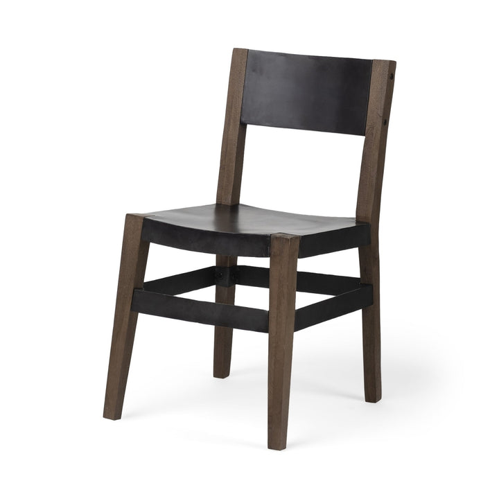 Black And Brown Metal and Wood Open Back Dining Side Chair Image 1