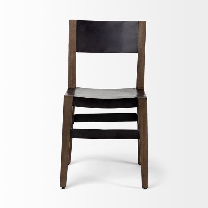 Black And Brown Metal and Wood Open Back Dining Side Chair Image 2