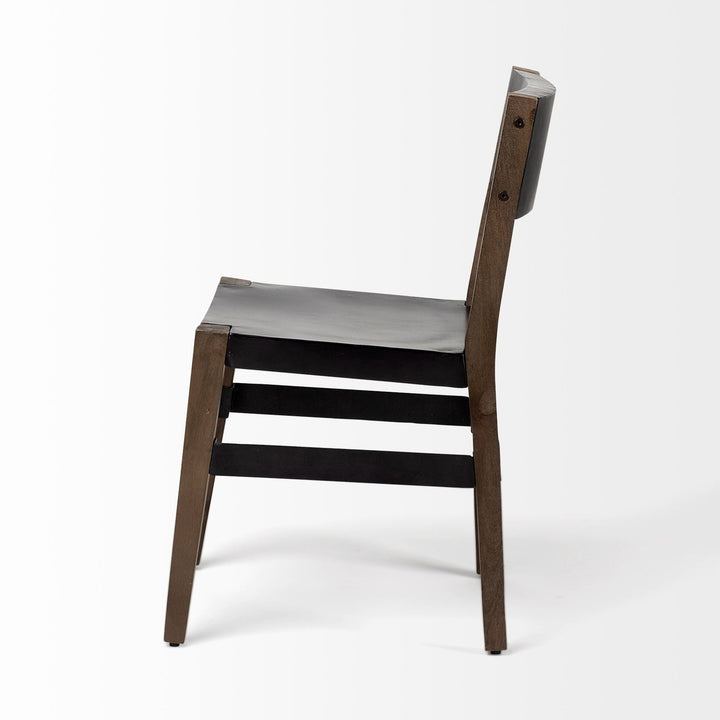 Black And Brown Metal and Wood Open Back Dining Side Chair Image 3