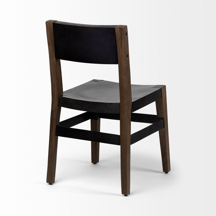 Black And Brown Metal and Wood Open Back Dining Side Chair Image 5