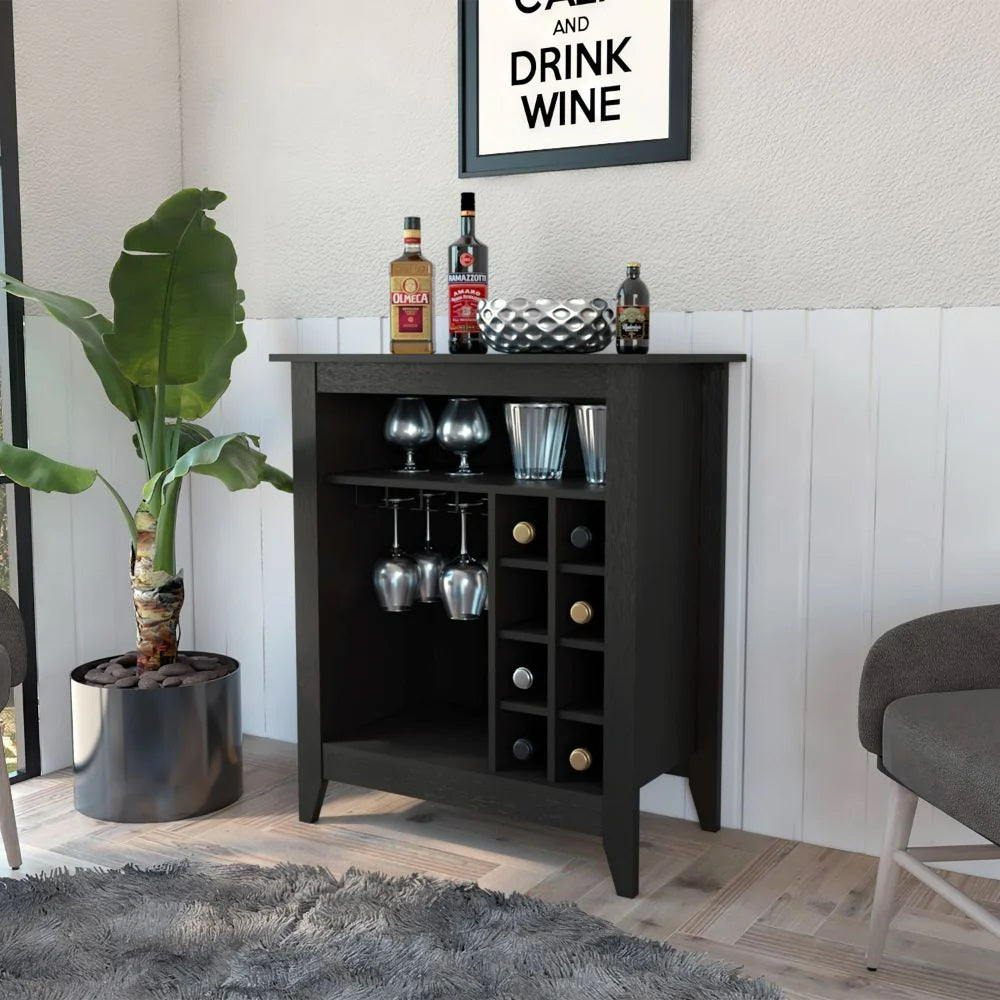 Black Bar Cart With Wine Storage Image 1