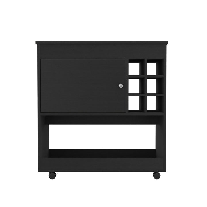 Black Rolling Bar Cart With Wine Storage Image 1