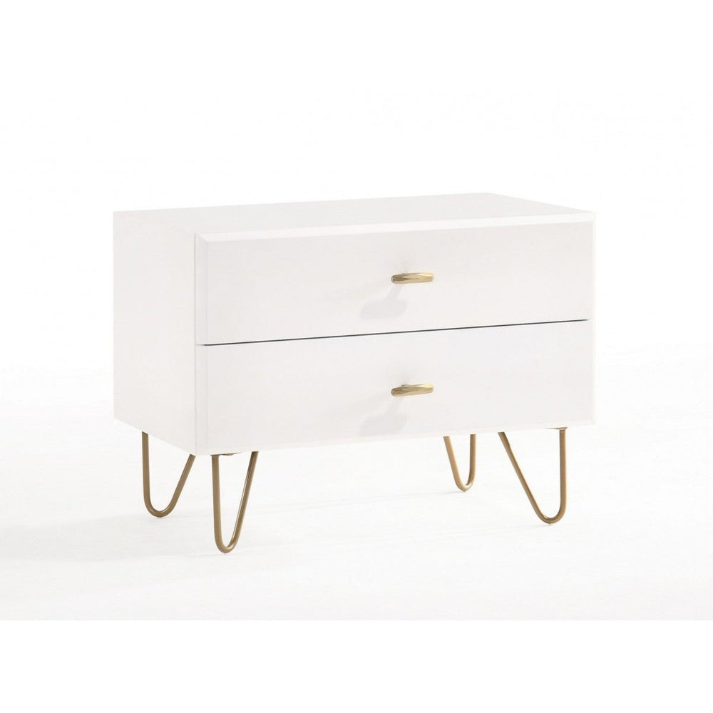 Contemporary White and Gold Nightstand with Two Drawers Image 2