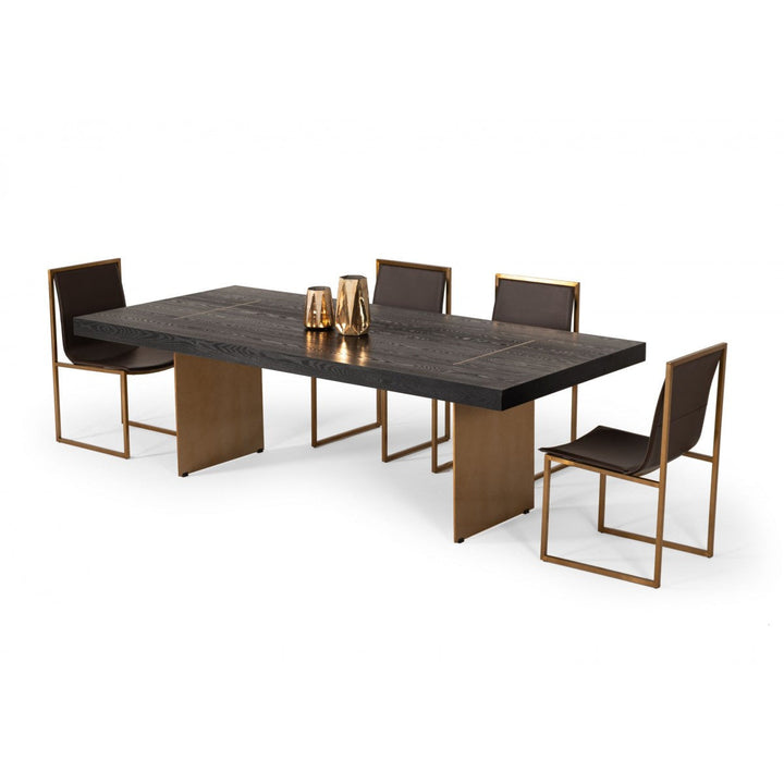 95" Dark Brown And Brass Rectangular Manufactured Wood And Metal Dining Image 2