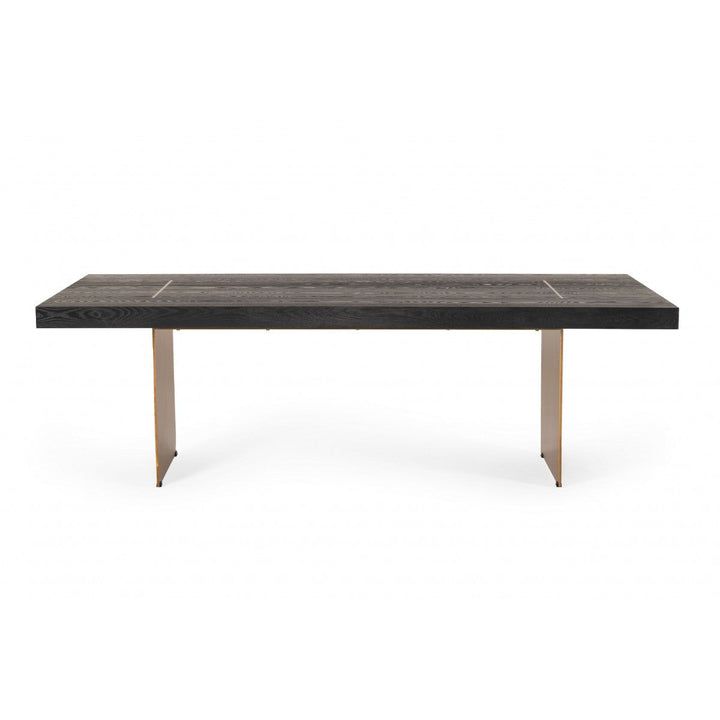 95" Dark Brown And Brass Rectangular Manufactured Wood And Metal Dining Image 4