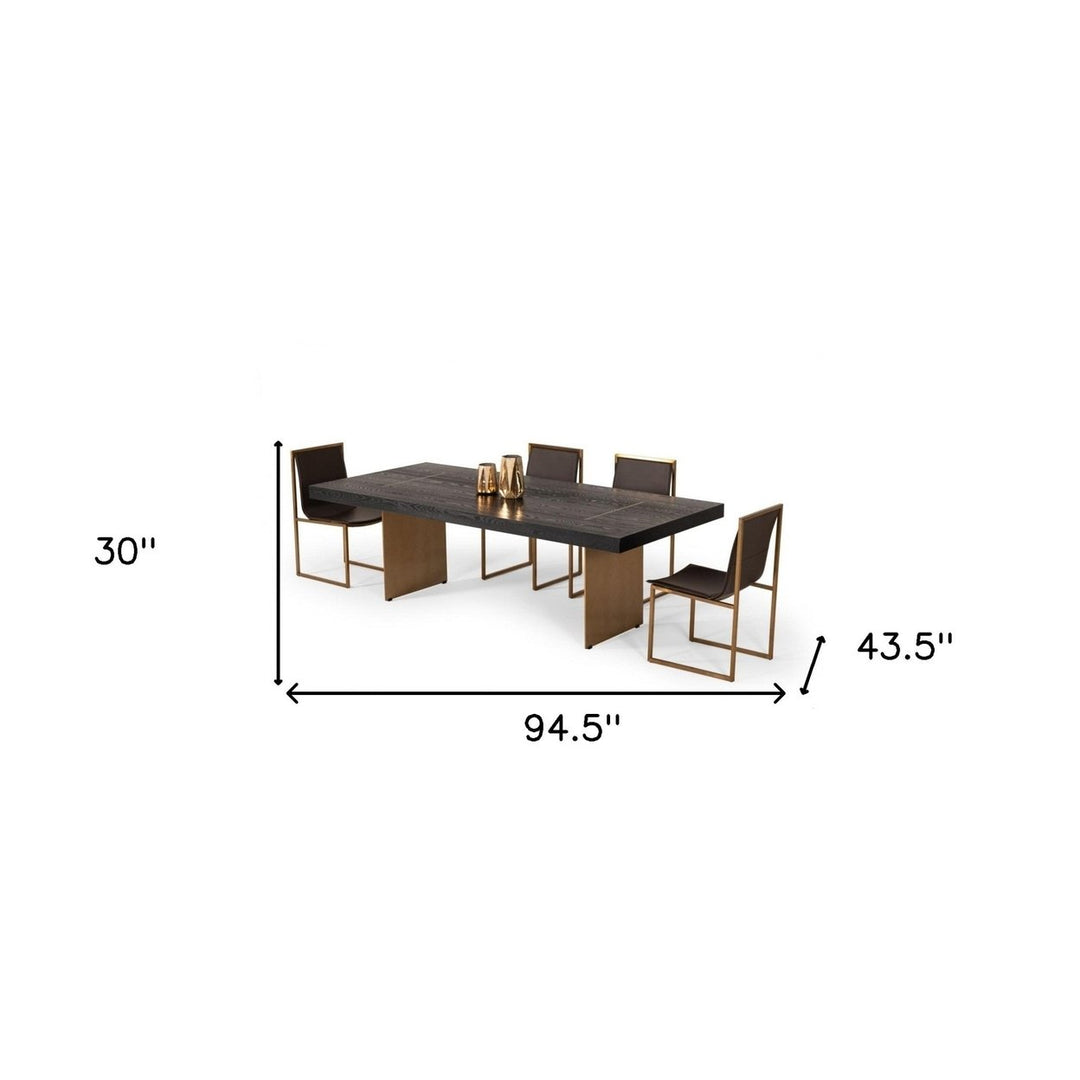 95" Dark Brown And Brass Rectangular Manufactured Wood And Metal Dining Image 6