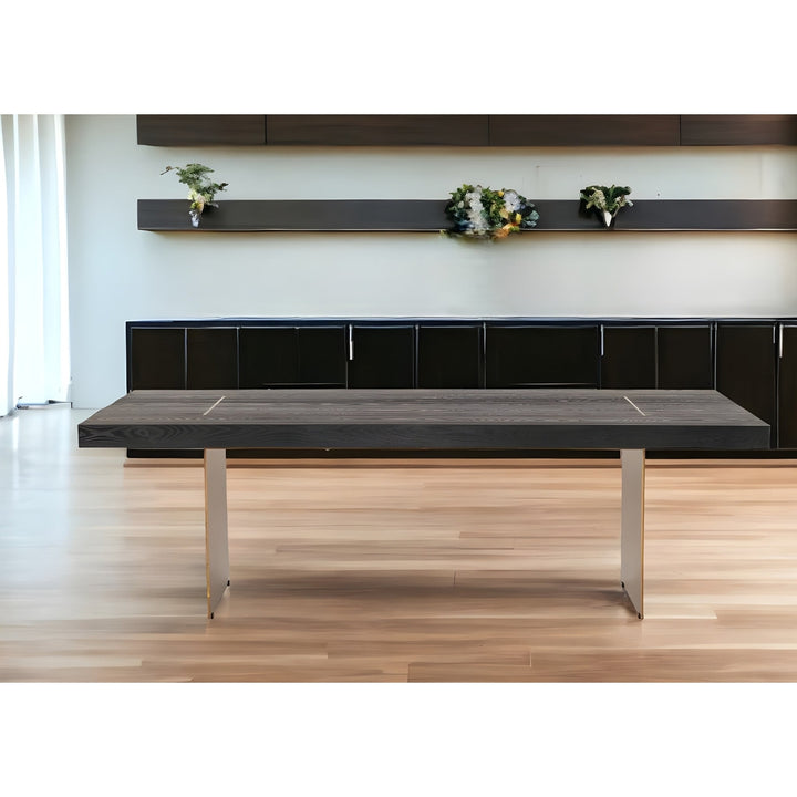 95" Dark Brown And Brass Rectangular Manufactured Wood And Metal Dining Image 7