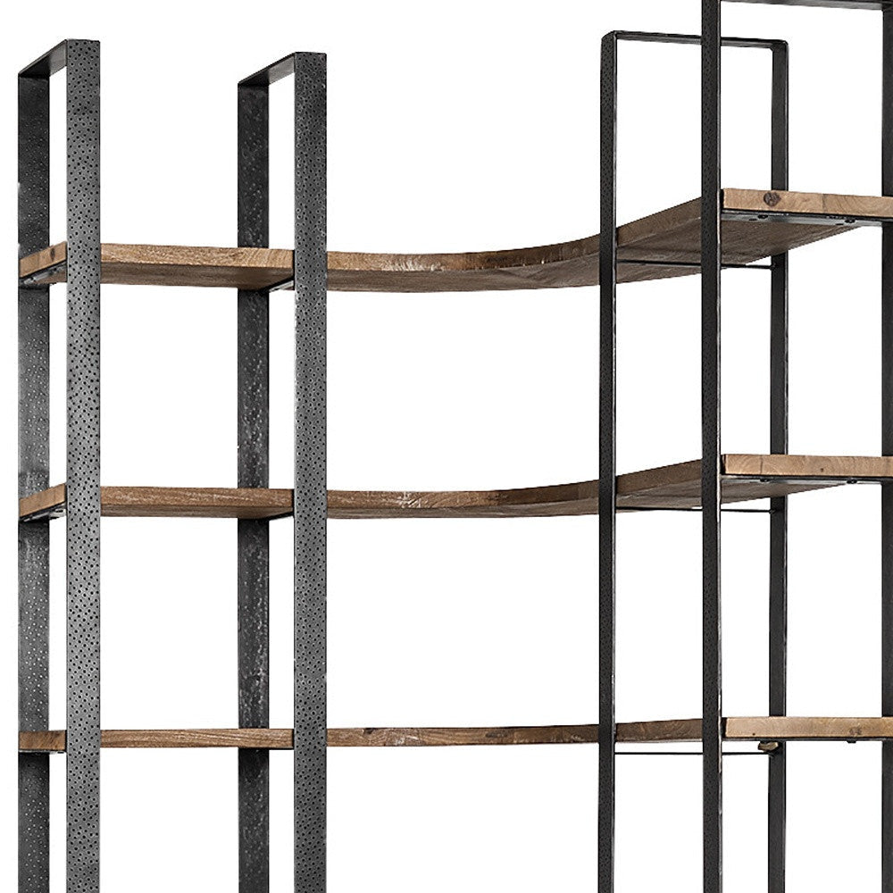 Curved Dark Brown Wood And Black Iron 6 Shelving Unit Image 10