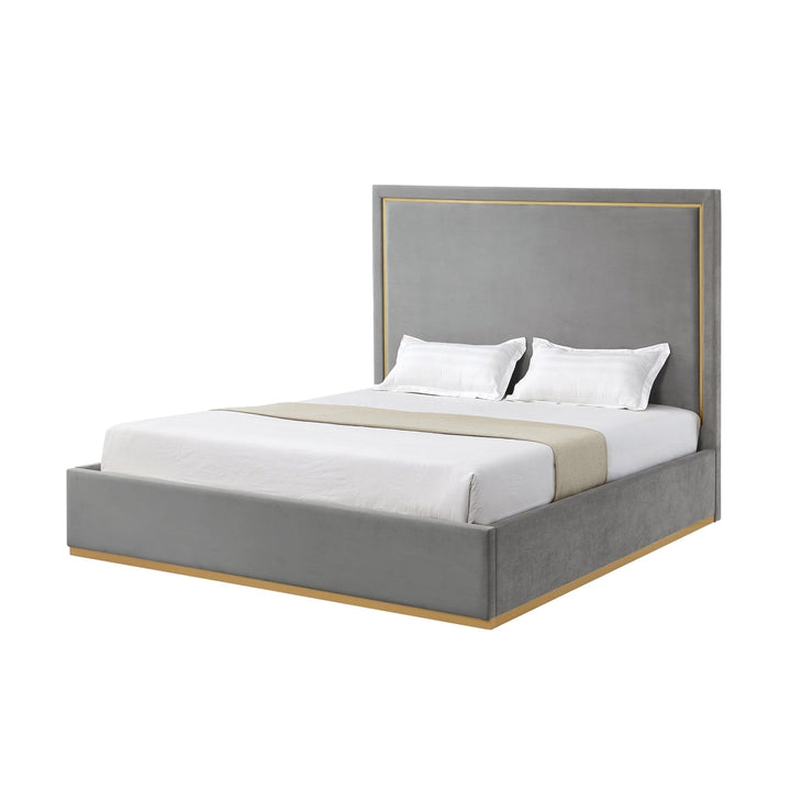 Gray Solid Wood King Upholstered Velvet Bed Image 11