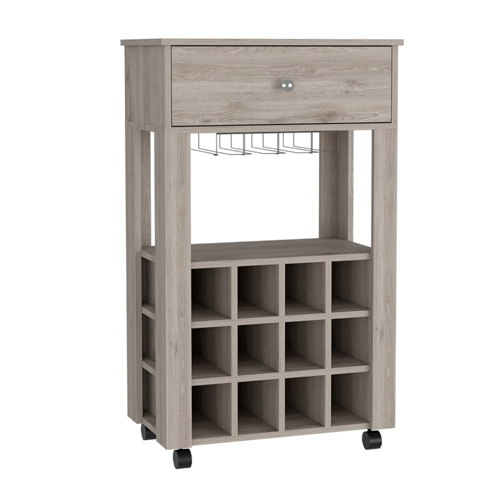 Light Gray Rolling Bar Cart With Wine Storage Image 1