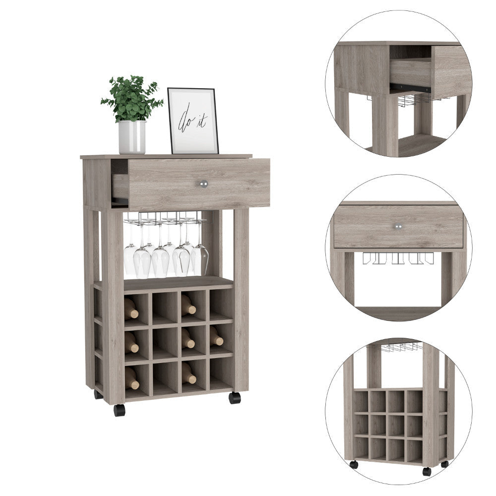 Light Gray Rolling Bar Cart With Wine Storage Image 3