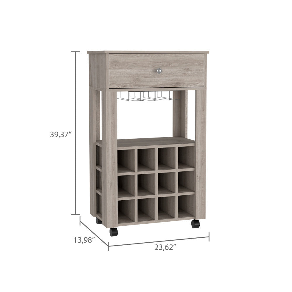 Light Gray Rolling Bar Cart With Wine Storage Image 4