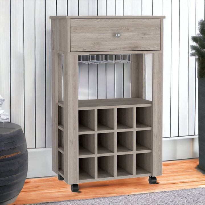 Light Gray Rolling Bar Cart With Wine Storage Image 5