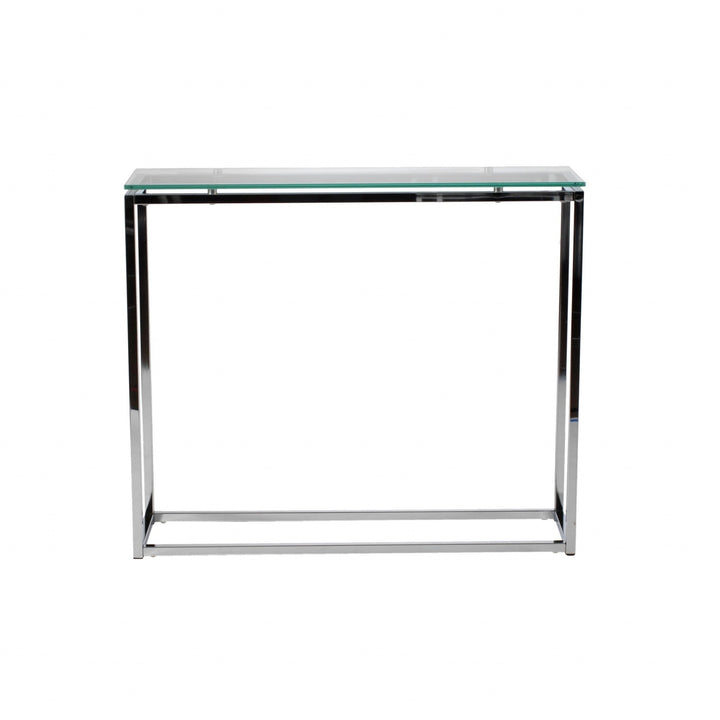 Geo Rectangle Clear Glass and Chrome Console Table Image 1